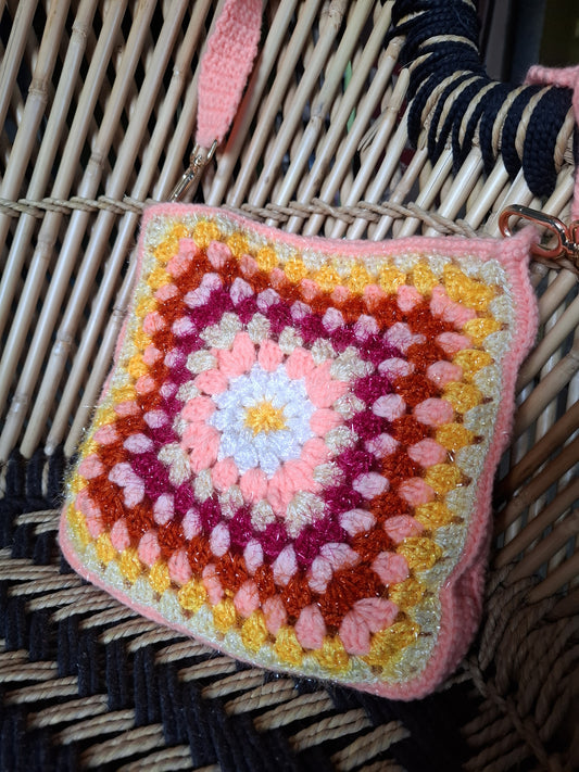 Sunburst Square Crochet Sling Bag