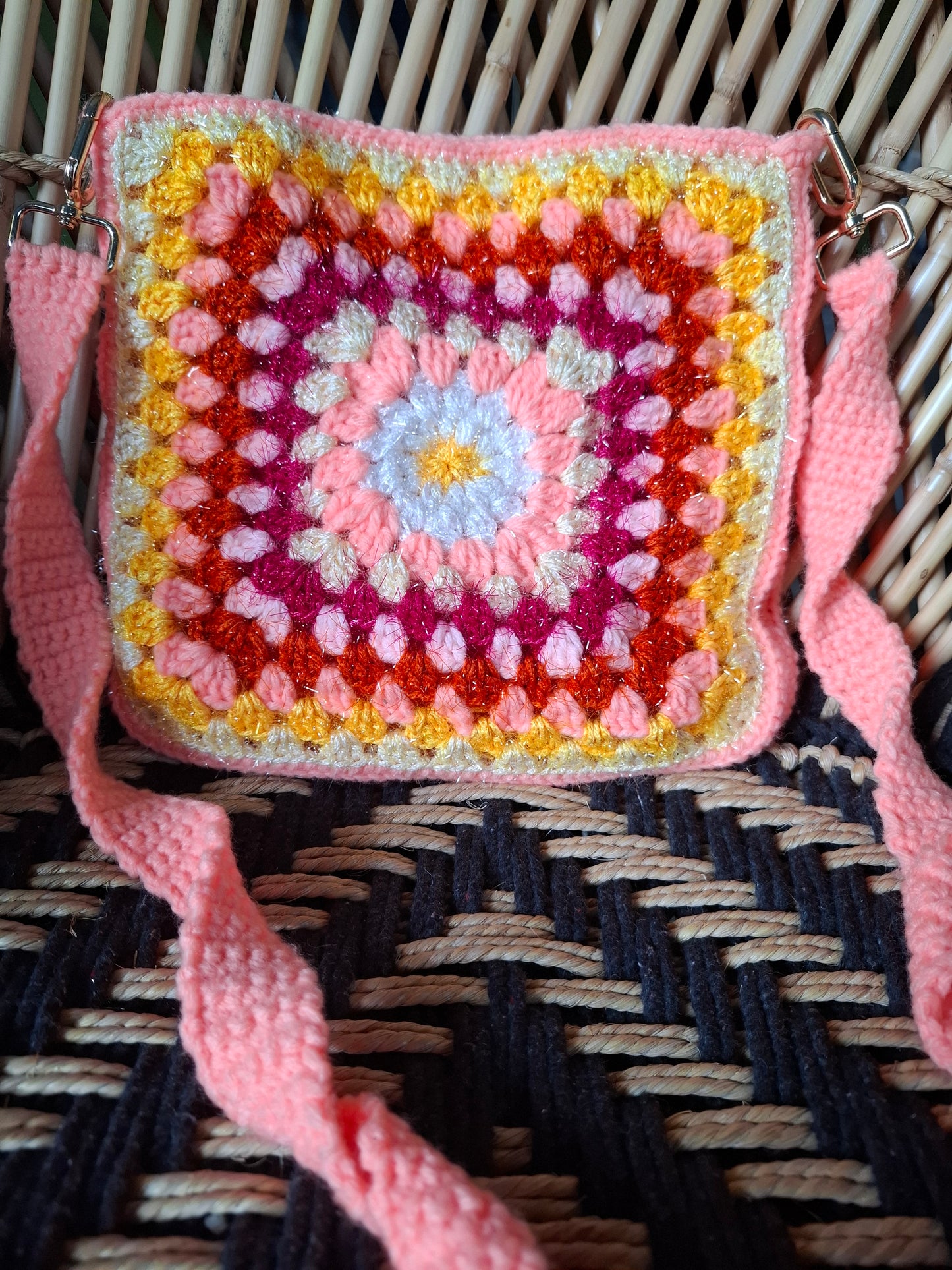 Sunburst Square Crochet Sling Bag