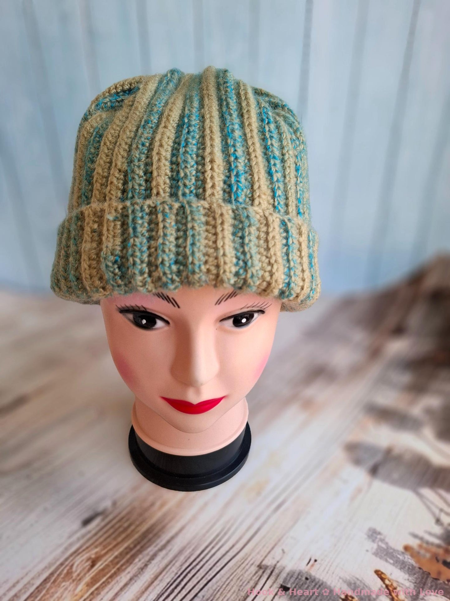 Sage Sky Beanie – Ribbed Crochet Warmth