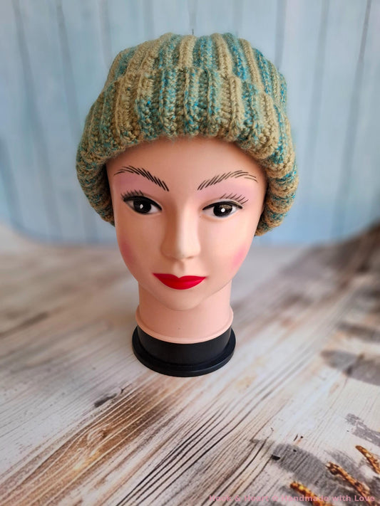Sage Sky Beanie – Ribbed Crochet Warmth
