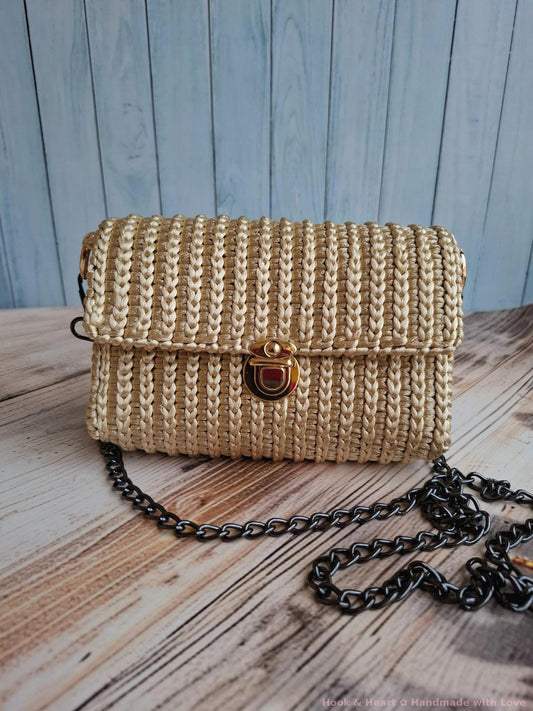 Sandy Chic Sling – Crochet Crossbody with Black Chain