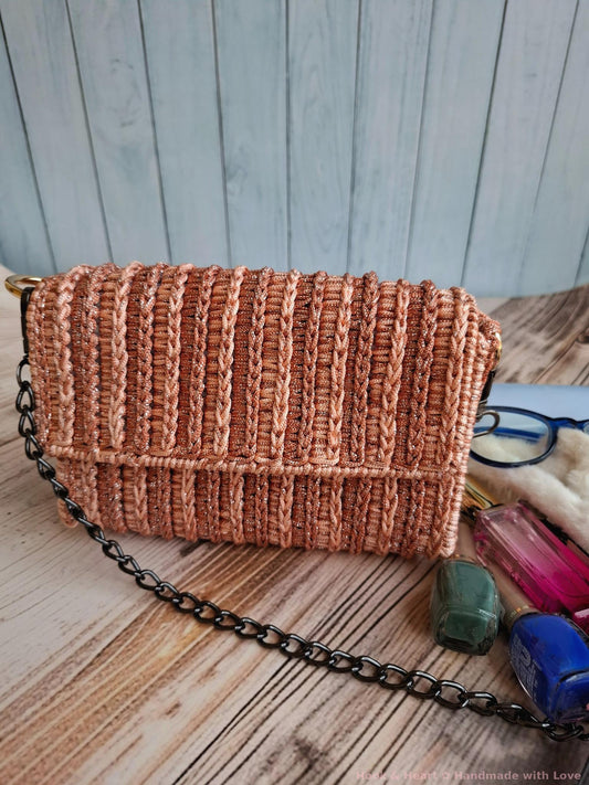 Peach Gleam Sling – Shimmer Crochet Crossbody Bag