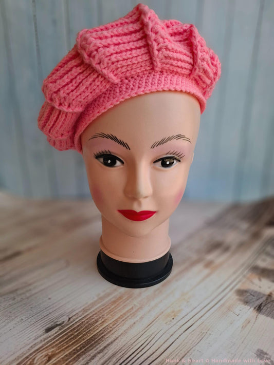 Bubblegum Crown Beret – Bold Crochet in Pink