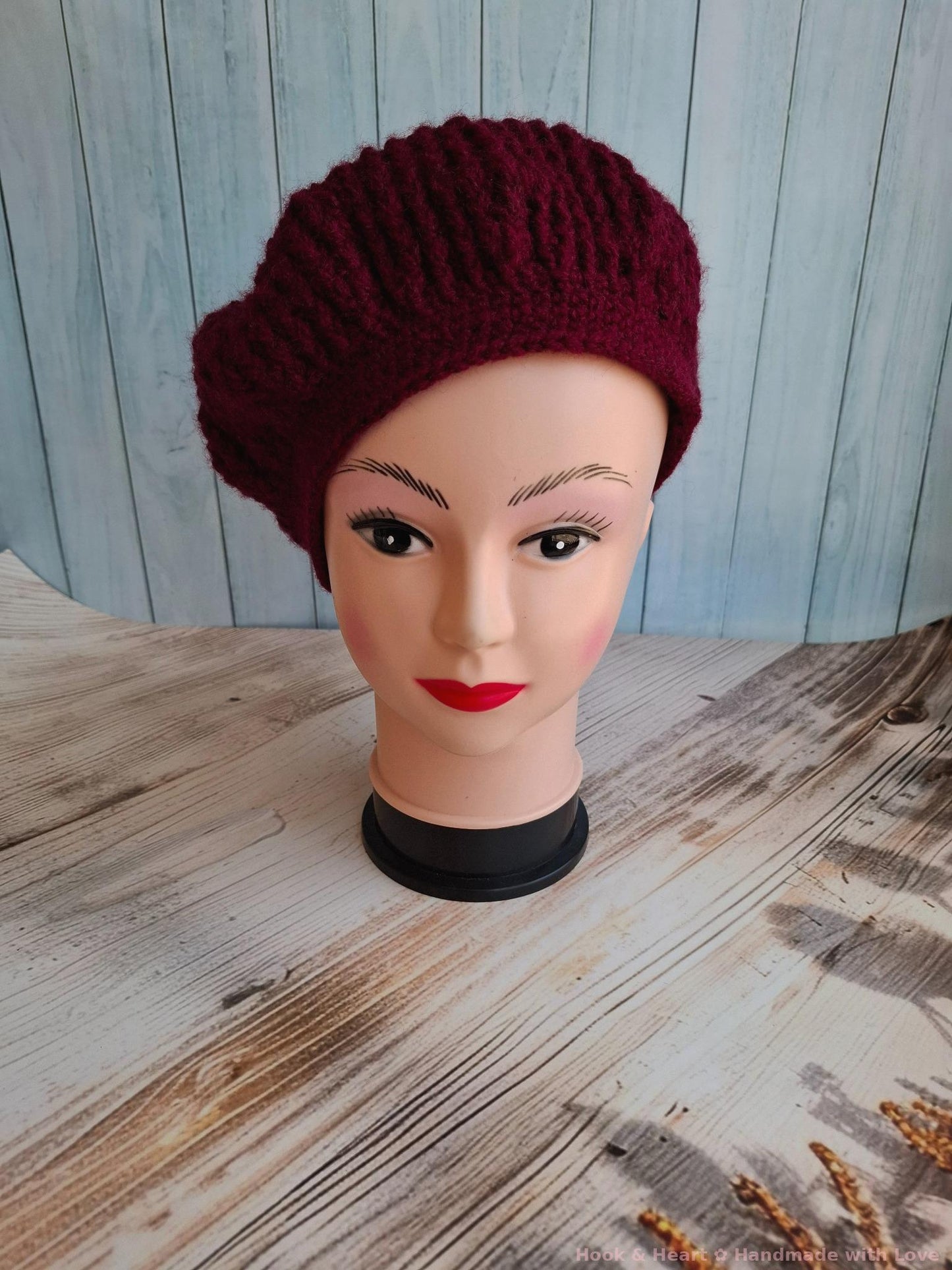 Crimson Chic Beret – Crochet Elegance in Wine Red