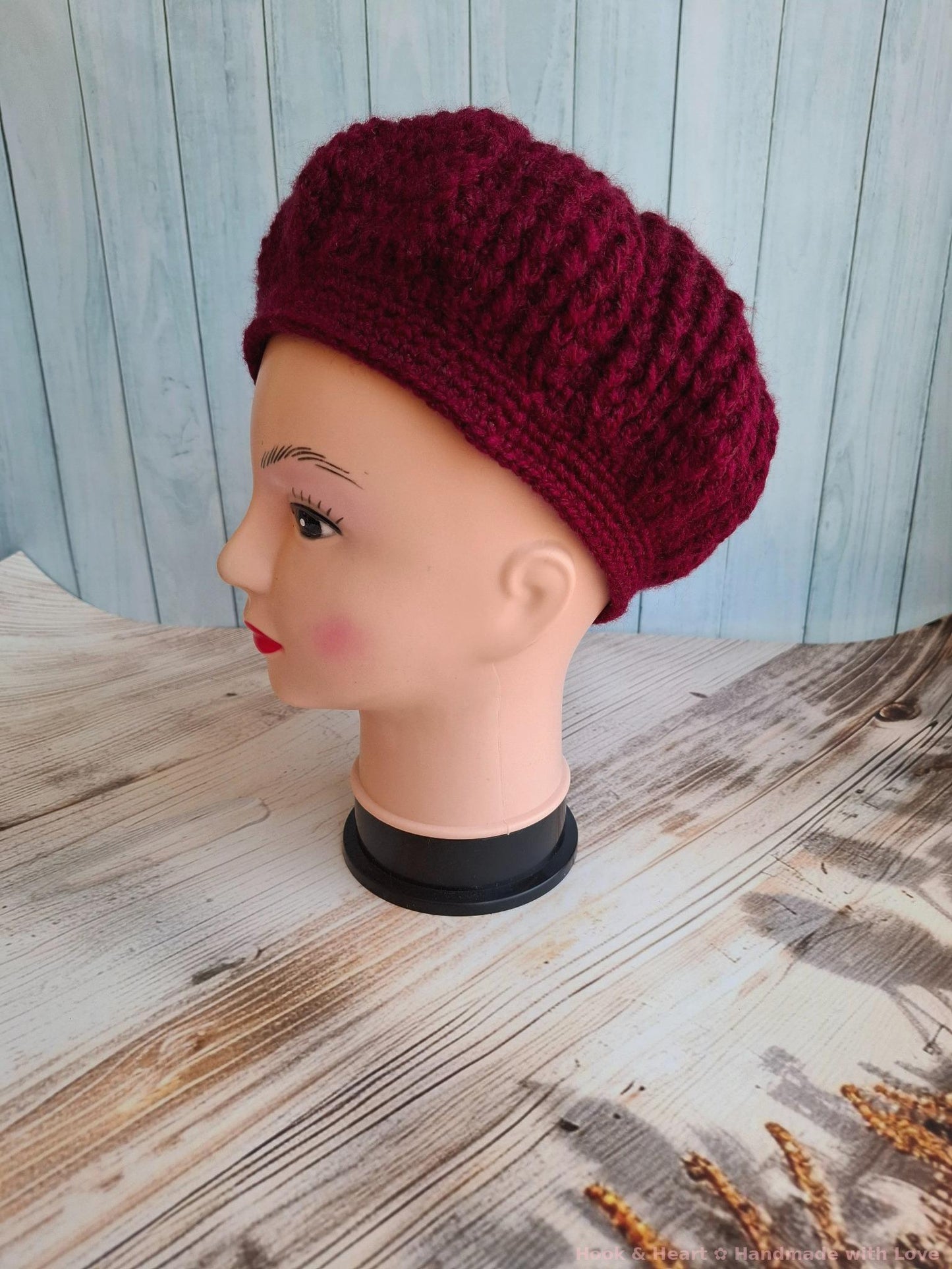 Crimson Chic Beret – Crochet Elegance in Wine Red