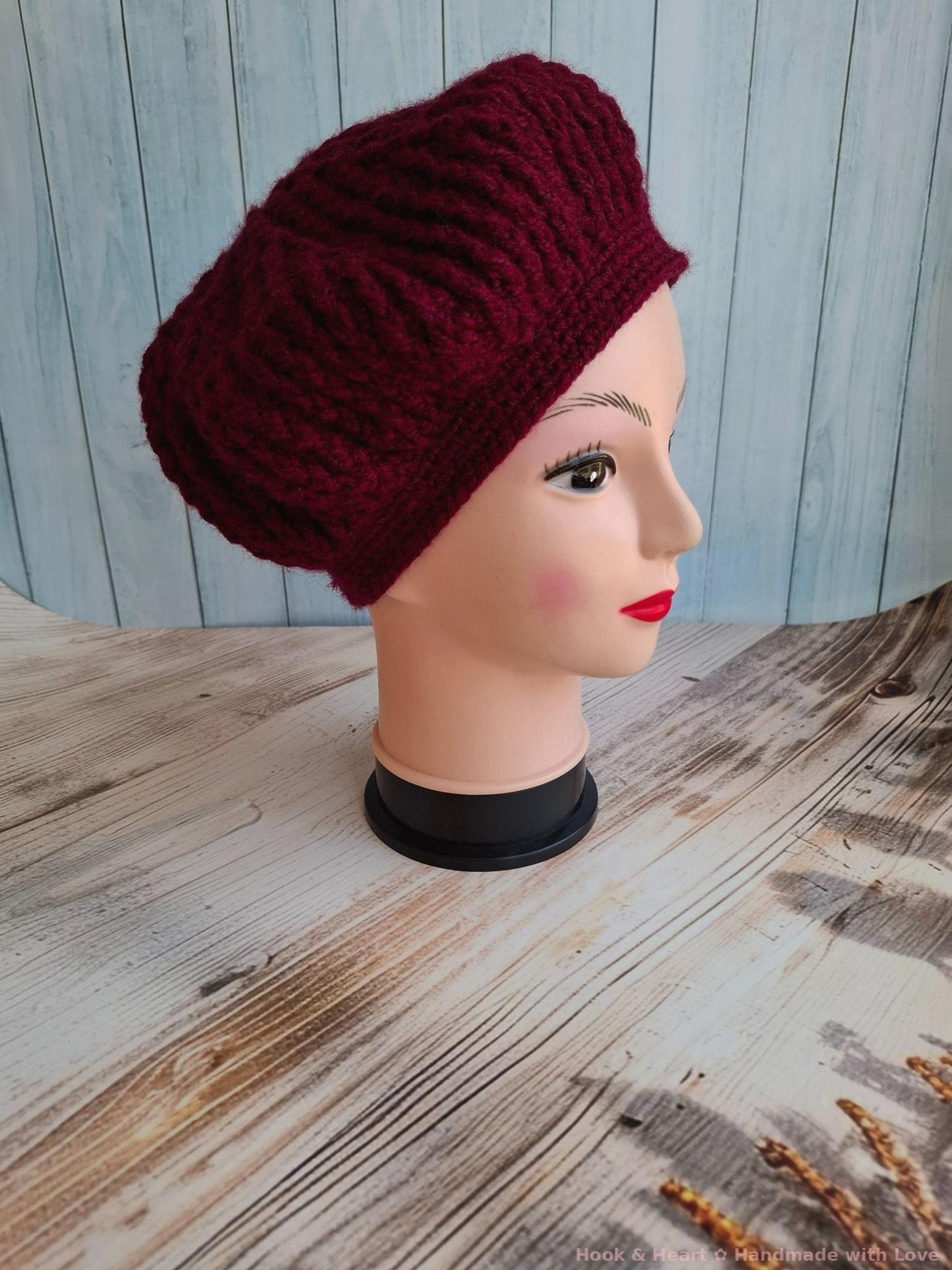 Crimson Chic Beret – Crochet Elegance in Wine Red